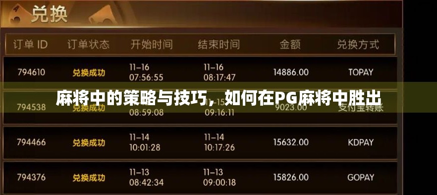 麻将中的策略与技巧，如何在PG麻将中胜出