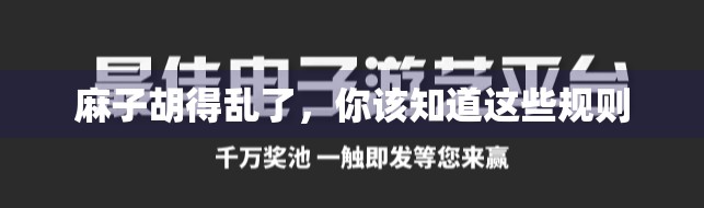 麻子胡得乱了，你该知道这些规则