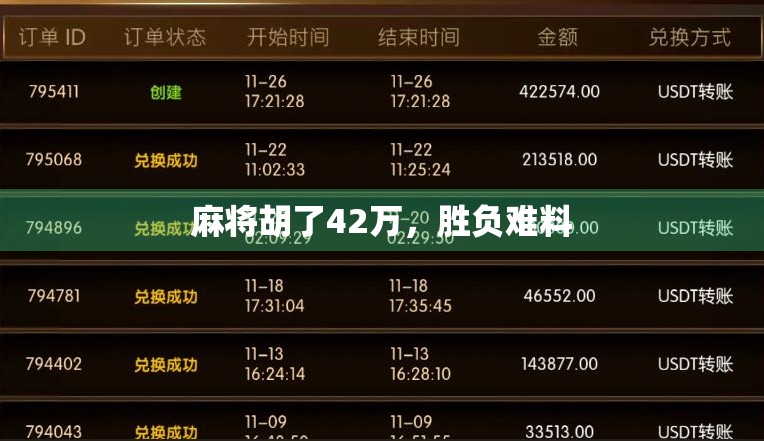 麻将胡了42万,胜负难料 麻将胡了42万,胜负难料