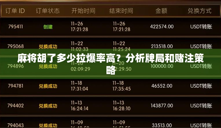 麻将胡了多少拉爆率高？分析牌局和赌注策略